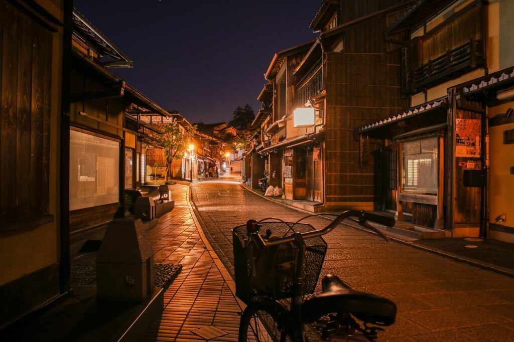 street, bicycle, night